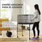 Jaula para Pájaros con Divisor Comederos Bandeja Extraíble y Soporte para Canarios y Periquitos 76x46x46/116 cm Negro