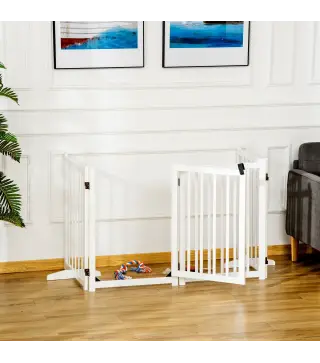 Barrera de Seguridad para Perros Plegable con Puerta y Cierre de Seguridad para Pasillos y Puertas 237,5x36x80 cm Blanco