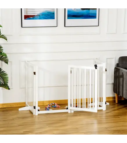 Barrera de Seguridad para Perros Plegable con Puerta y Cierre de Seguridad para Pasillos y Puertas 237,5x36x80 cm Blanco