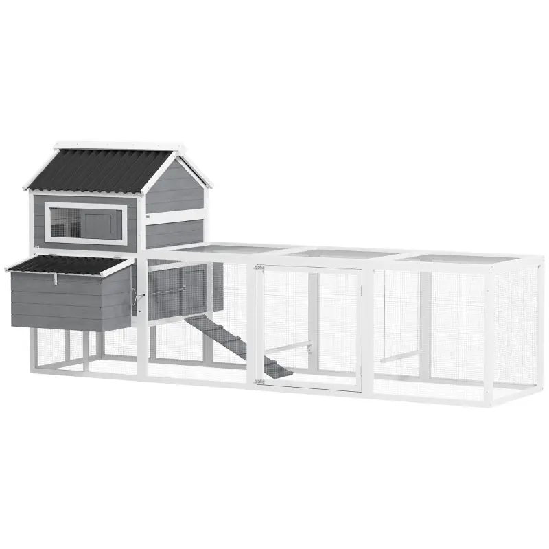 Gallinero de Madera con Perchas Columpio Nidos y Bandeja Extraíble 315,5x150,5x140,5 cm Gris