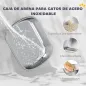 Arenero para Gatos de Acero Inoxidable XL con Tapa Abatible Laterales Altos Entrada Superior Pala Blanco