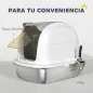 Arenero para Gatos de Acero Inoxidable XL con Tapa Abatible Laterales Altos Entrada Superior Pala Blanco