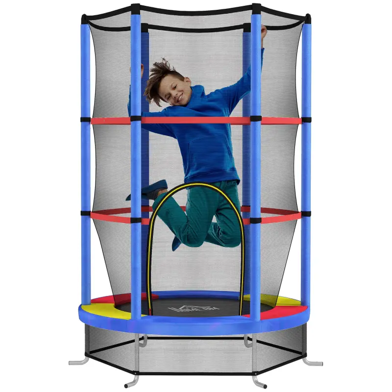 Cama Elástica Infantil Trampolín para Niños de 3-6 Años con Red de Seguridad Carga 45 kg Ø140x190 cm Multicolor