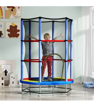 Cama Elástica Infantil Trampolín para Niños de 3-6 Años con Red de Seguridad Carga 45 kg Ø140x190 cm Multicolor