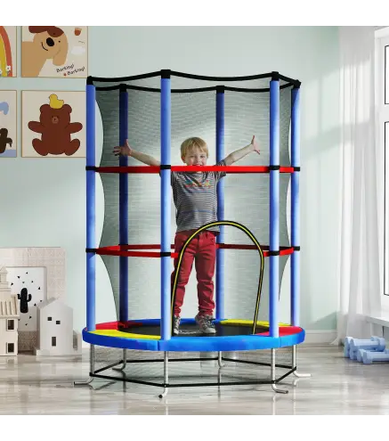 Cama Elástica Infantil Trampolín para Niños de 3-6 Años con Red de Seguridad Carga 45 kg Ø140x190 cm Multicolor