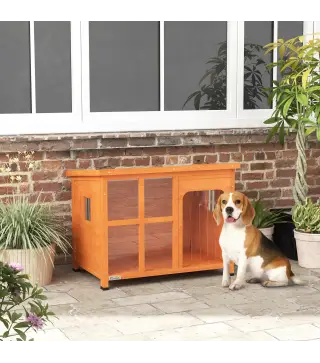 Caseta para Perros Exterior con Techo Asfáltico Abatible Puerta con Cortina y Base Extraíble 90x62x71 cm Madera Natural
