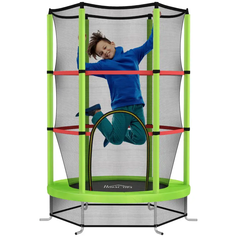 Cama Elástica Infantil Trampolín para Niños de 3-6 Años con Red de Seguridad Carga 45 kg Ø140x190 cm Verde