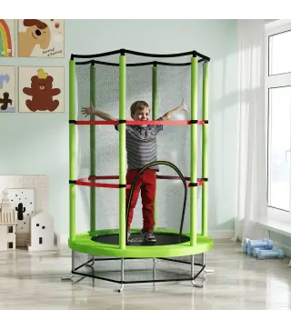 Cama Elástica Infantil Trampolín para Niños de 3-6 Años con Red de Seguridad Carga 45 kg Ø140x190 cm Verde
