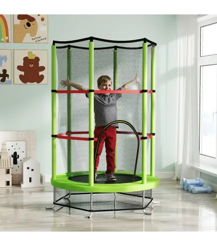 Cama Elástica Infantil Trampolín para Niños de 3-6 Años con Red de Seguridad Carga 45 kg Ø140x190 cm Verde