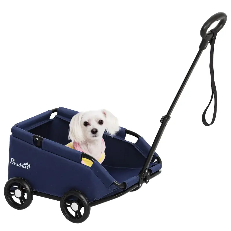 Cochecito para Mascotas con Barra de Empuje Ajustable Diseño Abierto Cojín y Ruedas 53x45x28 cm Azul Oscuro Cochecito para Mascotas con Barra de Empuje Ajustable Diseño Abierto Cojín y Ruedas 53x45x28 cm Azul Oscuro