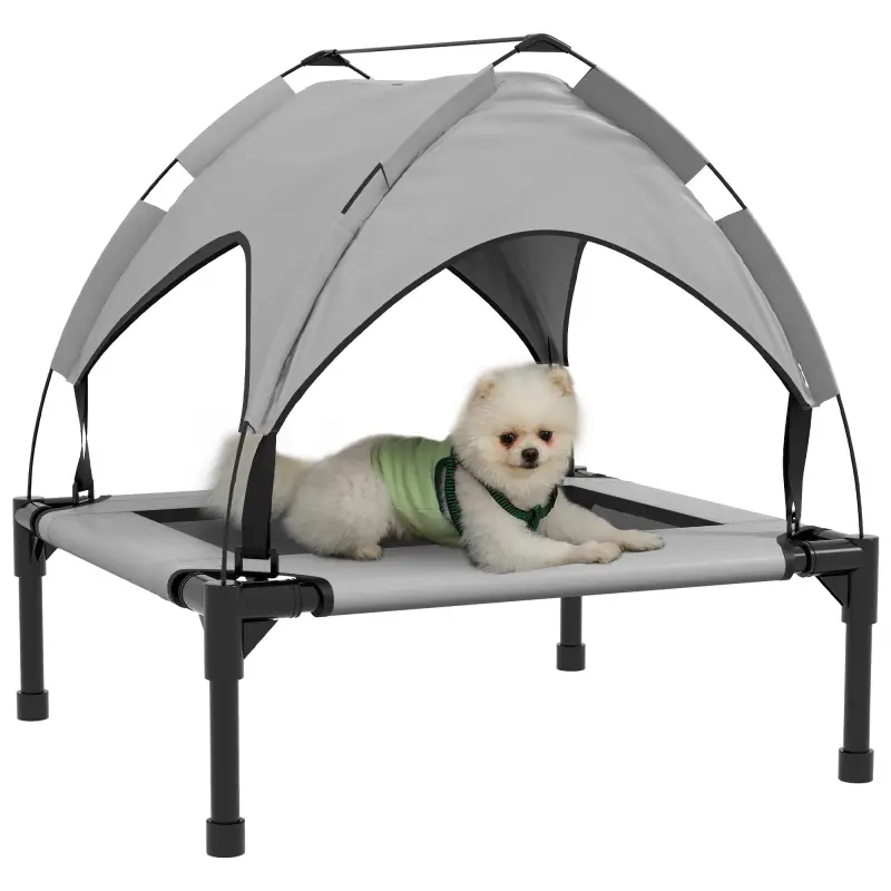 Cama para Perros Elevada con Toldo Marco de Acero y Bolsa de Transporte para Interior y Exterior 76x61x69,5 cm Gris