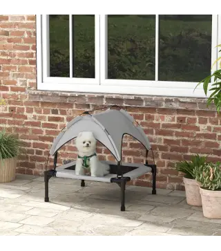 Cama para Perros Elevada con Toldo Marco de Acero y Bolsa de Transporte para Interior y Exterior 76x61x69,5 cm Gris