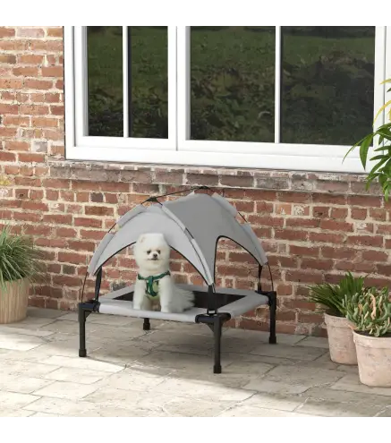 Cama para Perros Elevada con Toldo Marco de Acero y Bolsa de Transporte para Interior y Exterior 76x61x69,5 cm Gris