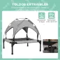 Cama para Perros Elevada con Toldo Marco de Acero y Bolsa de Transporte para Interior y Exterior 76x61x69,5 cm Gris