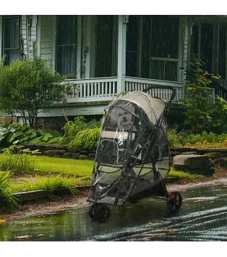 Carrito para Perros Pequeños con Cesta de Almacenaje Cubierta para Lluvia y Ventana de Malla 80,5x51,5x100 cm Caqui