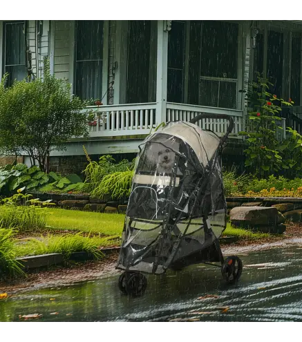 Carrito para Perros Pequeños con Cesta de Almacenaje Cubierta para Lluvia y Ventana de Malla 80,5x51,5x100 cm Caqui