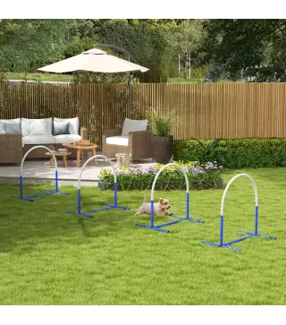 Set de Entrenamiento de Agilidad para Perros de 4 Piezas con Bolsa de Transporte para Entrenamiento Suave Blanco y Azul