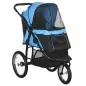 Carrito para Perros Medianos Pequeños con Cesta de Almacenaje Capota Ajustable y Ventana de Malla 111x58x107 cm Azul