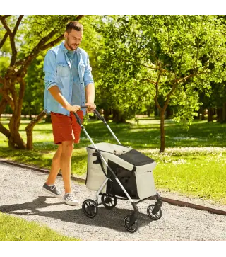 Cochecito para Mascotas Ligero y Plegable para Perros Pequeños con Ventilación Óptima 80x48,5x106 cm Caqui y Plata