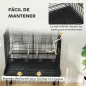 Jaula para Pájaros con Divisor Comederos Bandeja Extraíble y Soporte para Canarios y Periquitos 94x57x57/128 cm Negro