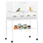 Jaula para Pájaros con Divisor Comederos Bandeja Extraíble y Soporte para Canarios y Periquitos 94x57x57/128 cm Blanco