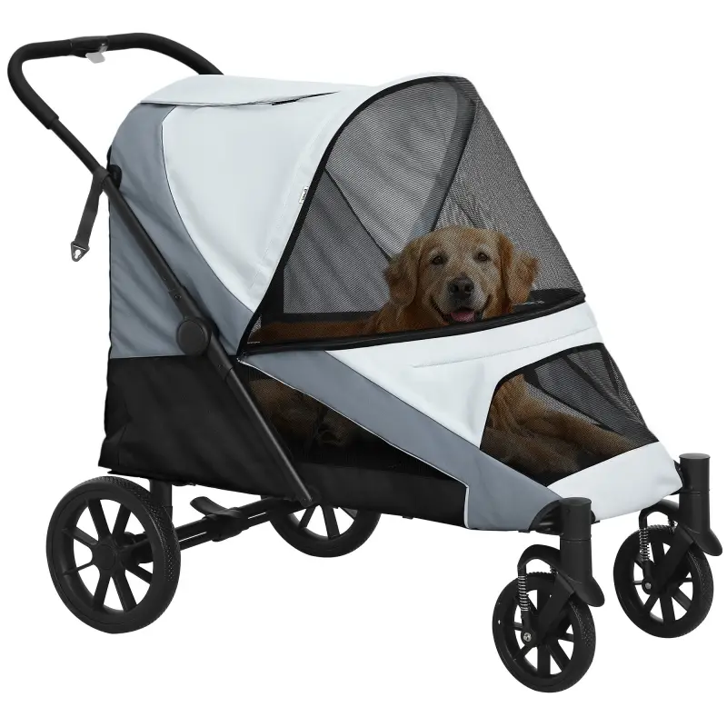 Cochecito Plegable para Mascotas con Ventanas de Malla Cojín Acolchado para Perros de hasta 30 kg 124x67x100 cm Gris