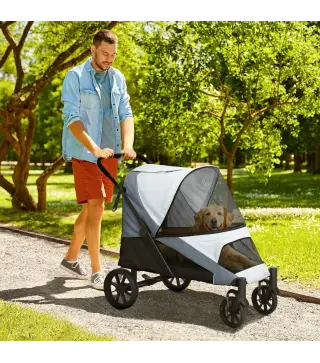 Cochecito Plegable para Mascotas con Ventanas de Malla Cojín Acolchado para Perros de hasta 30 kg 124x67x100 cm Gris