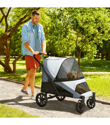 Cochecito Plegable para Mascotas con Ventanas de Malla Cojín Acolchado para Perros de hasta 30 kg 124x67x100 cm Gris