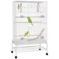 Jaula para Pájaros con Ruedas Bandeja Extraíble Puertas Comederos Perchas y Estante Inferior 79x49x133 cm Blanco
