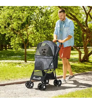 Cochecito para Perros Pequeños Plegable con Cesta de Almacenaje Capota Ajustable y 2 Ruedas Universales 81x48x99 cm Gris