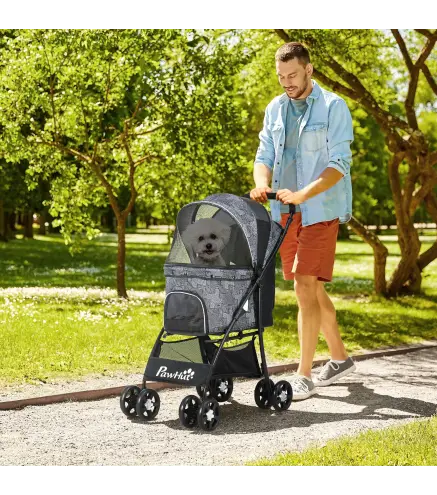 Cochecito para Perros Pequeños Plegable con Cesta de Almacenaje Capota Ajustable y 2 Ruedas Universales 81x48x99 cm Gris