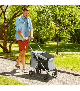 Cochecito para Mascotas Ligero y Plegable para Perros Pequeños con Ventilación Óptima 80x48,5x106 cm Gris y Plata