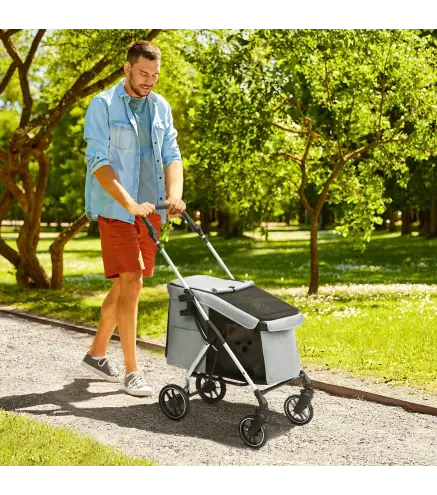 Cochecito para Mascotas Ligero y Plegable para Perros Pequeños con Ventilación Óptima 80x48,5x106 cm Gris y Plata