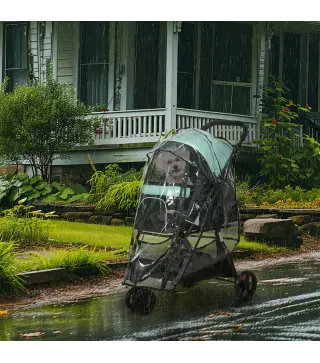 Carrito para Perros Pequeños con Cesta de Almacenaje Cubierta para Lluvia y Ventana de Malla 80,5x51,5x100 cm Verde