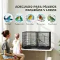 Jaula para Pájaros con Divisor 4 Comederos 4 Perchas Bandeja Extraíble para Loros Canarios Periquitos 94x57x57 cm Negro