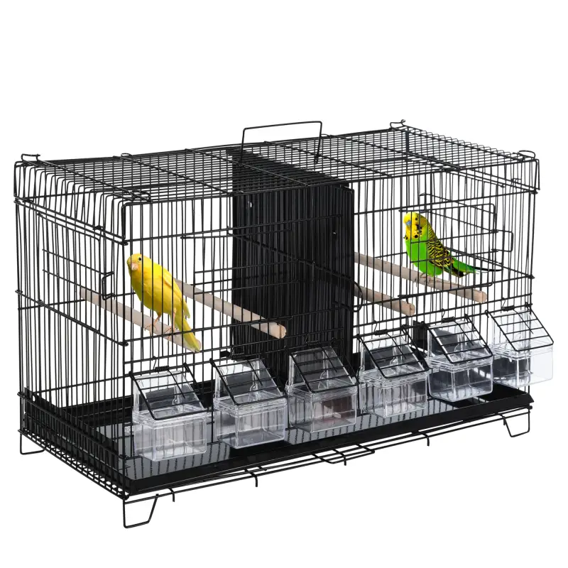 Jaula para Pájaros con Divisor Ganchos Superiores Puertas Comederos Perchas y Bandeja Extraíble 59,5x26,5x39,5 cm Negro Jaula para Pájaros con Divisor Ganchos Superiores Puertas Comederos Perchas y Bandeja Extraíble 59,5x26,5x39,5 cm Negro