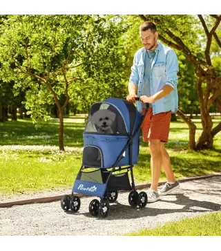 Cochecito para Perros Pequeños Plegable con Cesta de Almacenaje Capota Ajustable y 2 Ruedas Universales 81x48x99 cm Azul