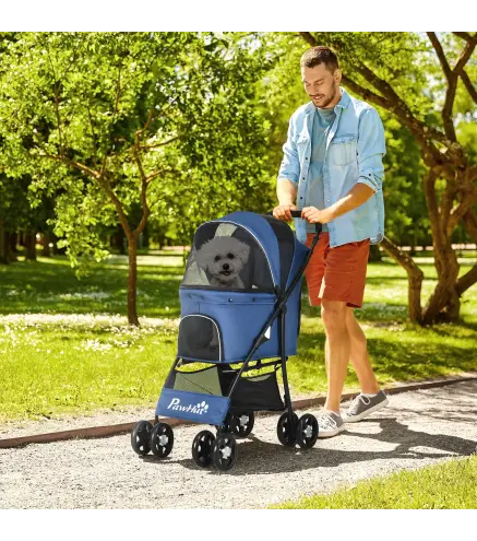 Cochecito para Perros Pequeños Plegable con Cesta de Almacenaje Capota Ajustable y 2 Ruedas Universales 81x48x99 cm Azul