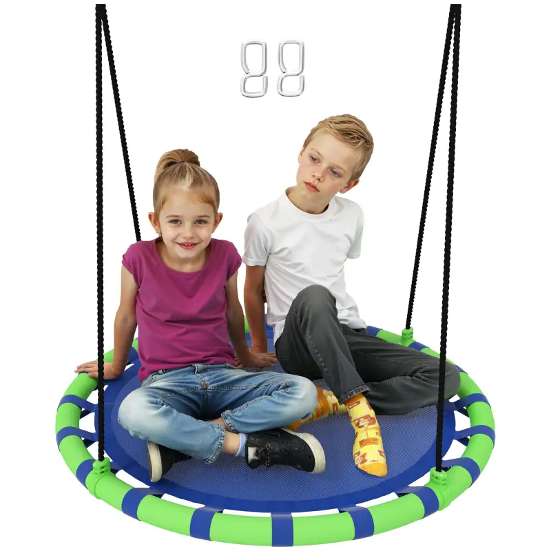 Columpio Infantil Redondo de 100 cm para Jardín con Altura Ajustable y Soporte de 150 kg Ø100x180 cm Azul y Verde Columpio Infantil Redondo de 100 cm para Jardín con Altura Ajustable y Soporte de 150 kg Ø100x180 cm Azul y Verde
