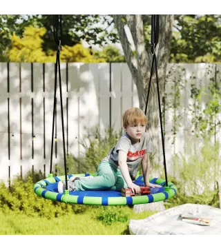 Columpio Infantil Redondo de 100 cm para Jardín con Altura Ajustable y Soporte de 150 kg Ø100x180 cm Azul y Verde