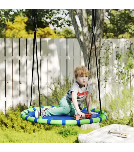 Columpio Infantil Redondo de 100 cm para Jardín con Altura Ajustable y Soporte de 150 kg Ø100x180 cm Azul y Verde