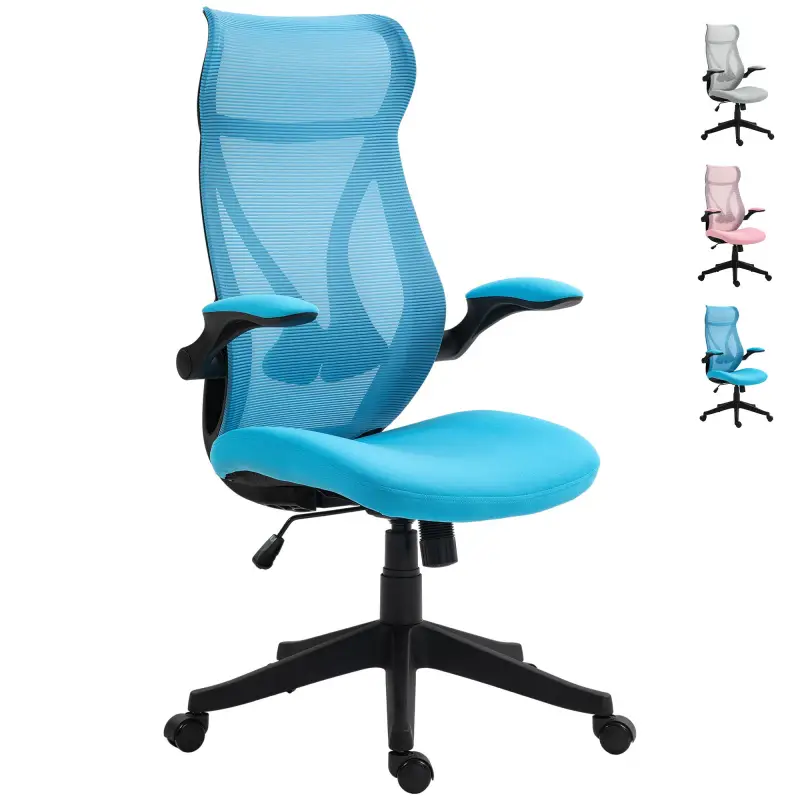 Silla de Oficina Giratoria con Altura Ajustable Reposabrazos Abatibles y Función de Basculante Carga 120 kg Azul Claro Silla de Oficina Giratoria con Altura Ajustable Reposabrazos Abatibles y Función de Basculante Carga 120 kg Azul Claro