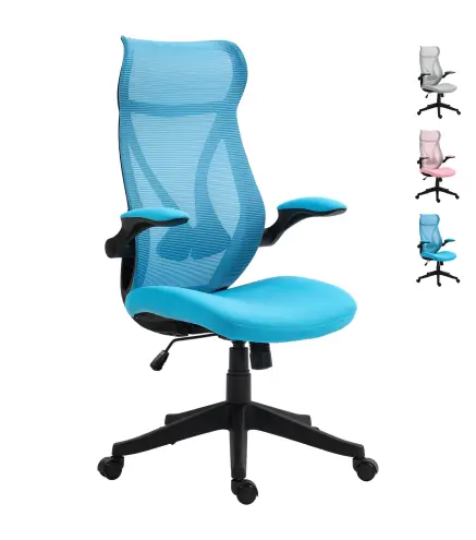 Silla de Oficina Giratoria con Altura Ajustable Reposabrazos Abatibles y Función de Basculante Carga 120 kg Azul Claro