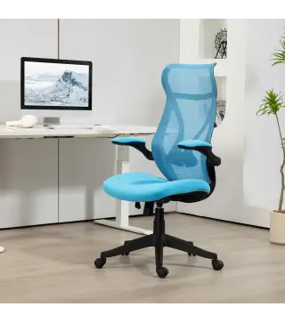 Silla de Oficina Giratoria con Altura Ajustable Reposabrazos Abatibles y Función de Basculante Carga 120 kg Azul Claro