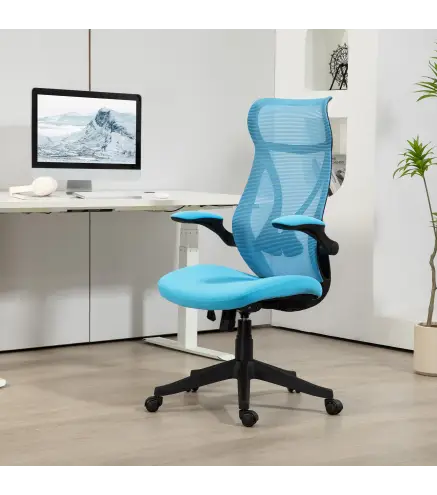 Silla de Oficina Giratoria con Altura Ajustable Reposabrazos Abatibles y Función de Basculante Carga 120 kg Azul Claro