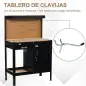 Banco de Trabajo con Panel Perforado Cajón Estante y Armario con Cerradura para Taller o Hogar 98,5x48x140 cm Negro