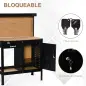 Banco de Trabajo con Panel Perforado Cajón Estante y Armario con Cerradura para Taller o Hogar 98,5x48x140 cm Negro