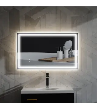 Espejo de Baño LED 100x60 cm con Luz Retroiluminado Antivaho Brillo Ajustable Montaje Vertical u Horizontal