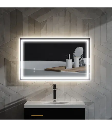 Espejo de Baño LED 100x60 cm con Luz Retroiluminado Antivaho Brillo Ajustable Montaje Vertical u Horizontal