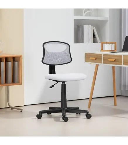 Silla de Oficina sin Brazos Silla de Escritorio Giratoria con Respaldo de Malla Transpirable Altura Ajustable Blanco